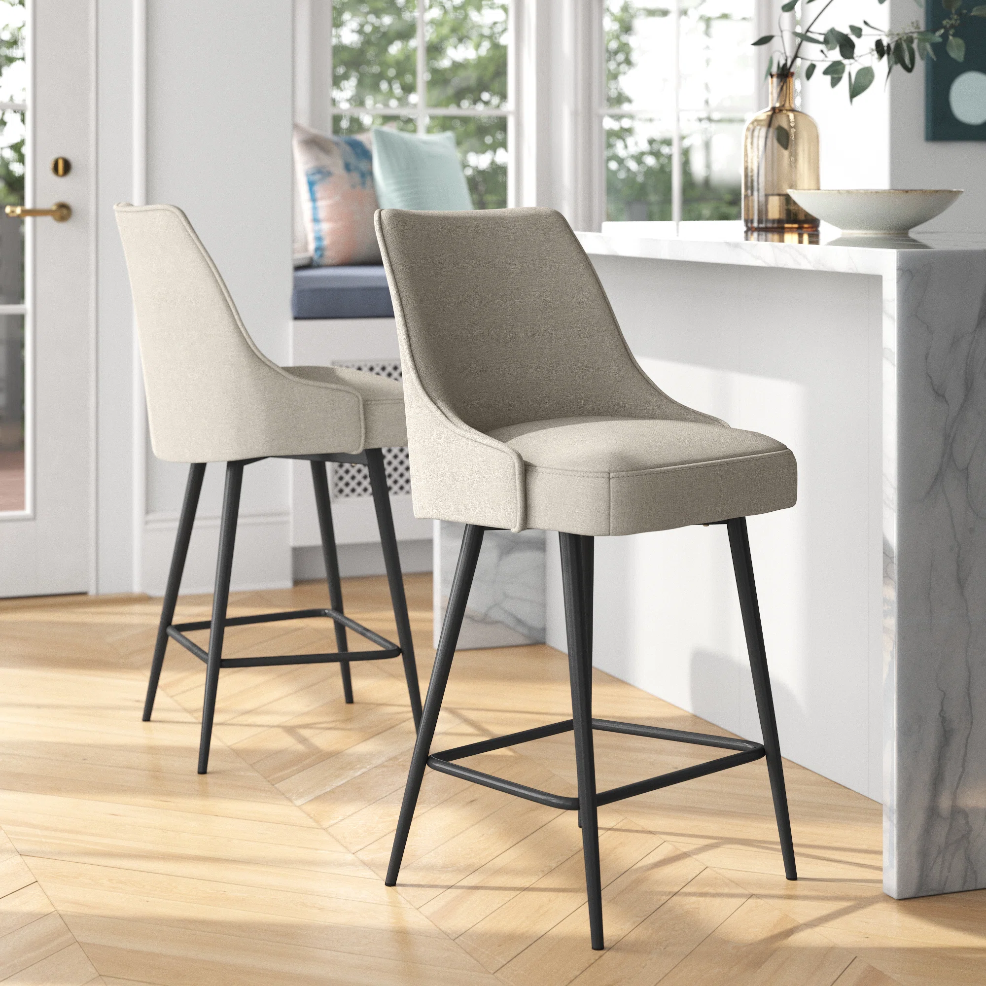 Rowlett Upholstered Counter Stool with Metal Frame (Set of 2)