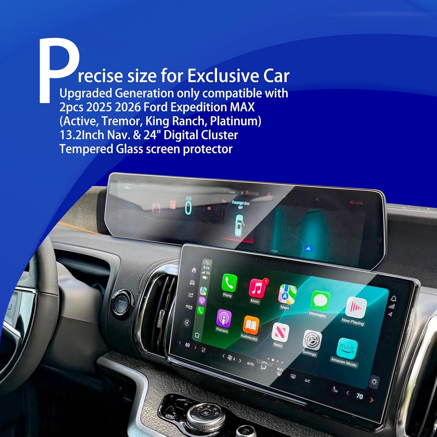 2pcs 2025 2026 Expedition Tempered Glass Screen Protector for 2025 2026 Ford Expedition (MAX) Active | Tremor | King Ranch | Platinum 13.2Inch Nav. & 24 Digital Cluster 2025 Accessorie 2025 2026 Expedition (MAX)