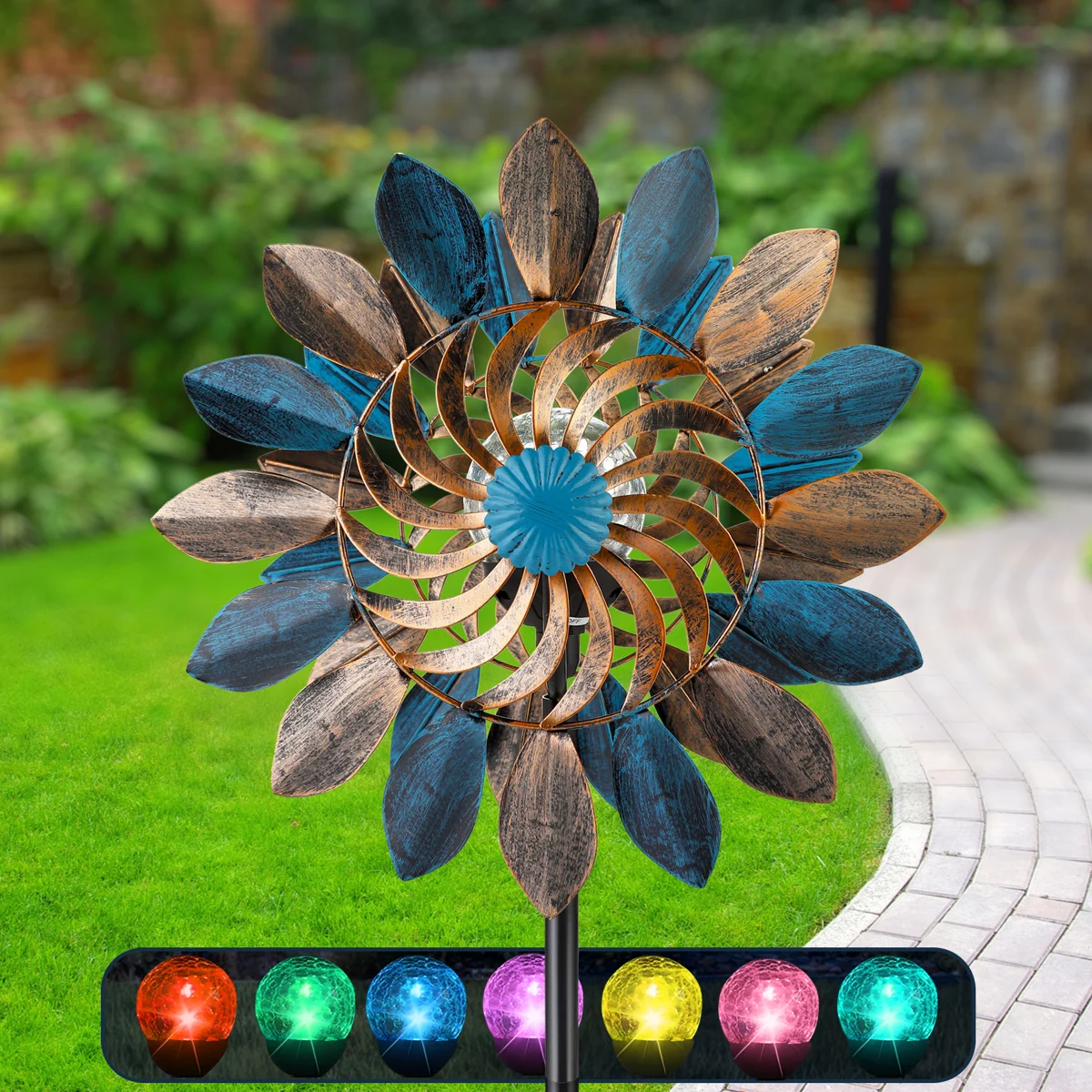Aderyn Wind Spinners Garden-Wind Sculptures & Spinners Garden Solar Powered Glass Ball Lights,Father's Day Gift(75inch)