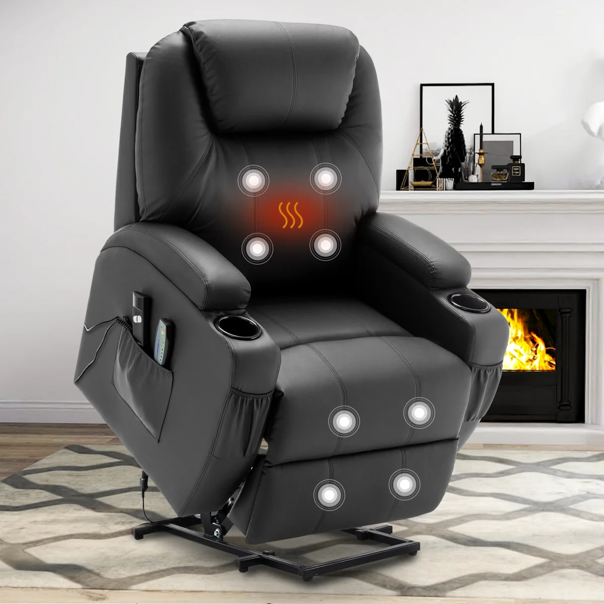 Power Lift Recliners, Recliner Chair With Heat And Massage For Elderly ,Electric Lift Recliner With Side Pockets And 2 Cup Holders