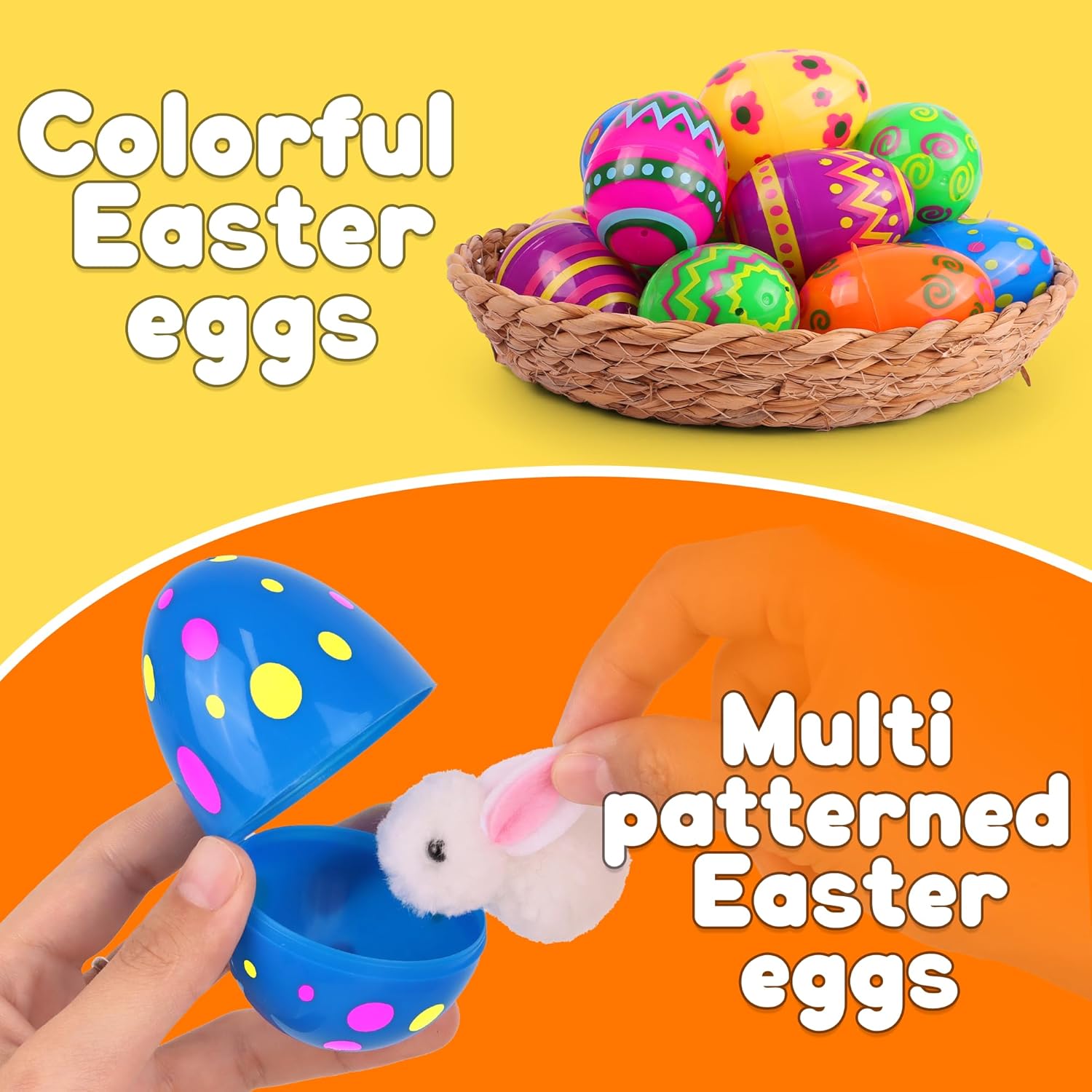 48 Pack 2.4 Inch Plastic Printed Easter Eggs, Empty Fillable Eggs Bulk for Easter Egg Hunt, Easter Basket Stuffers Fillers, Classroom Prize Supplies, Filling Treats and Party Favors