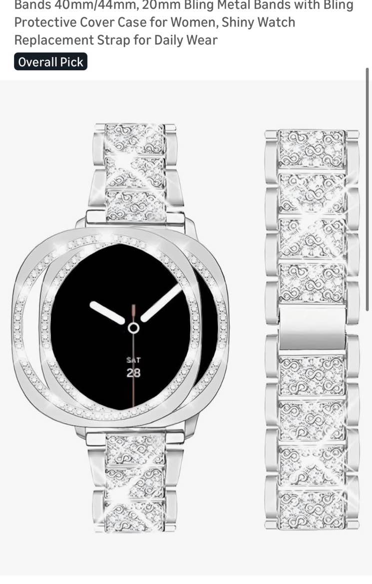 Mosonio Compatible with Galaxy Watch 8 Band 44mm, 20mm Bling Jewelry Metal Band with 44mm Cover Case