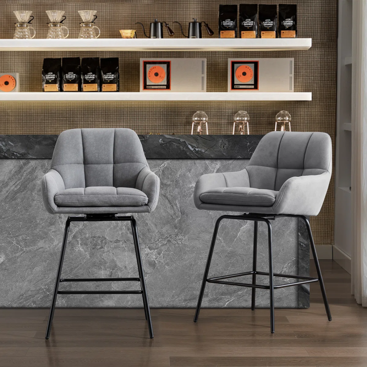 (Missing pieces)Balwant Swivel Upholstered 26.3'' Counter Stool with Metal Frame(Set of 2)