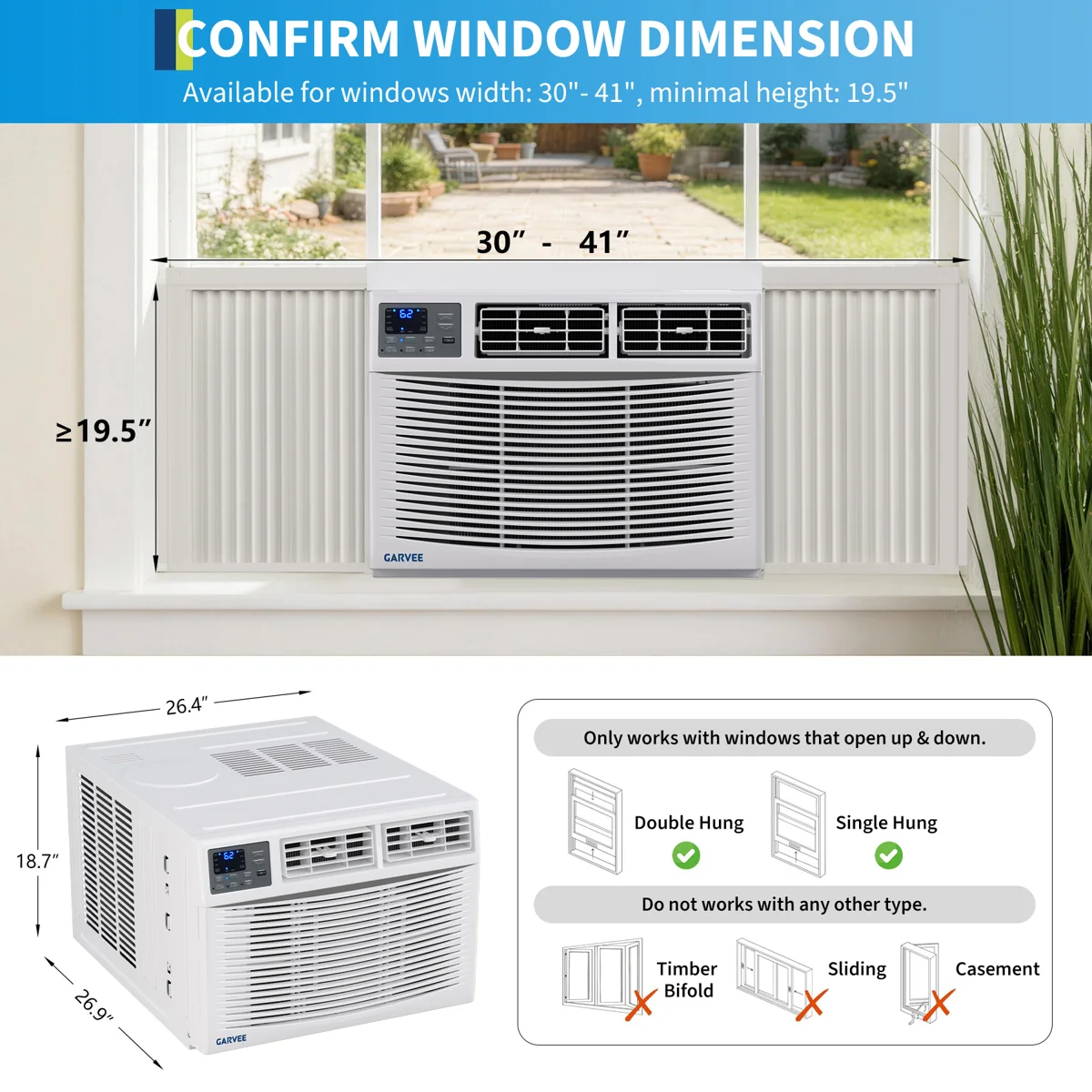 GarveeHome 24000 BTU Smart WiFi Window Air Conditioner with Heating & Cooling, Energy Efficient Large Room and Home Office AC, Through-the-Wall Installable, R32 Refrigerant