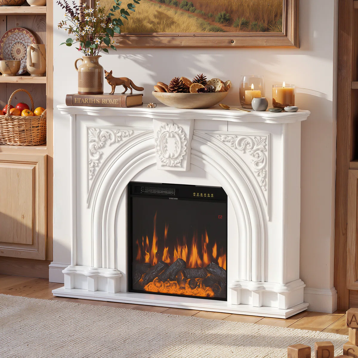 Alaira 55'' W Decorative Fireplace Surround Mantel With Carved Details(Fireplace Not Included)