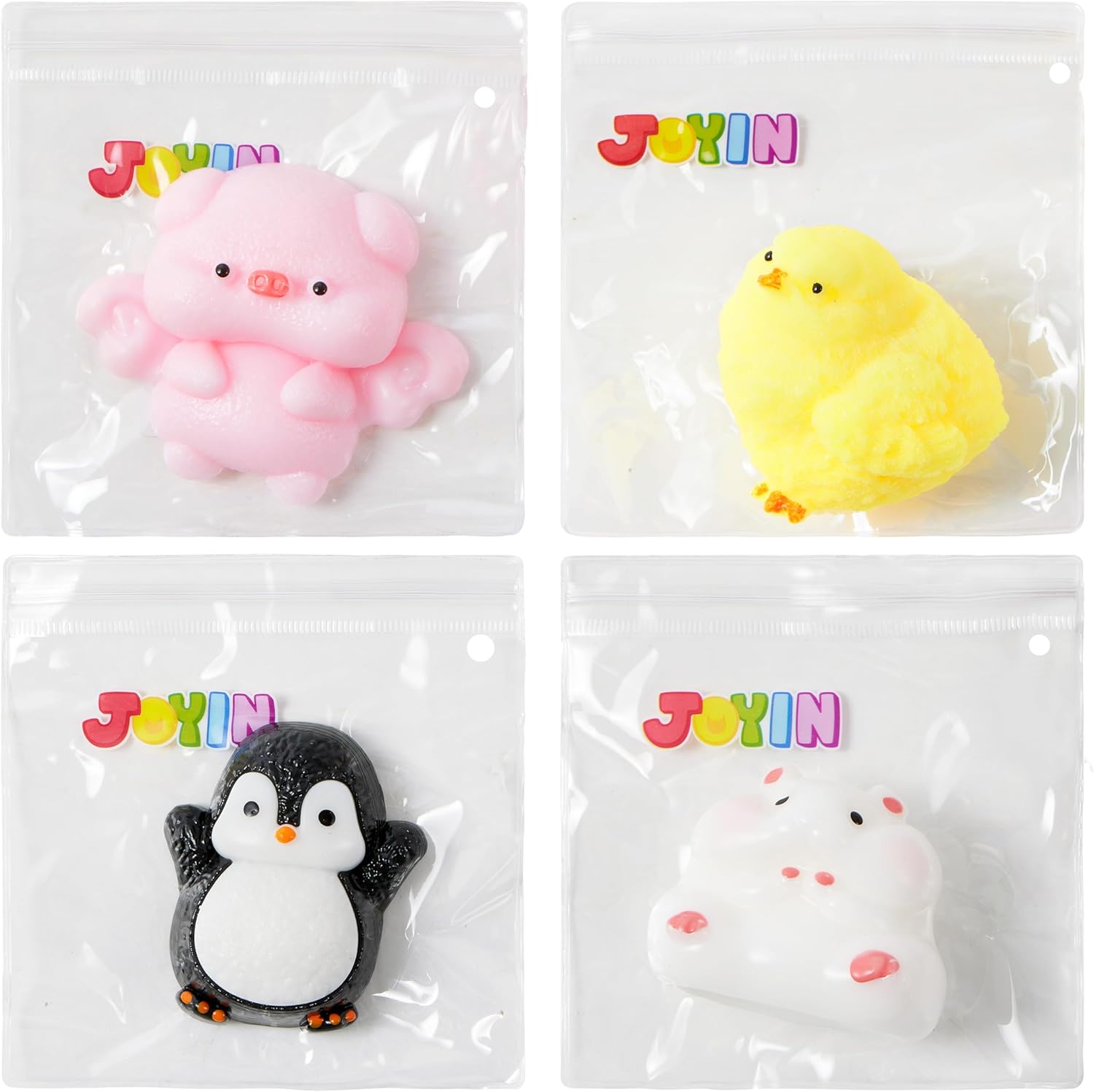 JOYIN 4 Pcs Animal Taba Squishy Toys, Soft Squeeze Fidgets,Chick, Pig, Hamster,Penguin Fufu Squishy Toys,Cute Taba Squishy Toys for Kids Easter Party Favors & Gifts