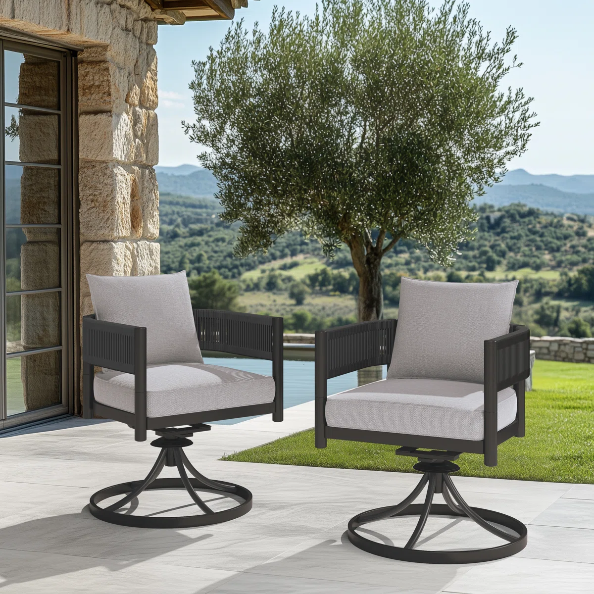 Maine Outdoor Wicker Swivel Rocking Dinning Armchair
