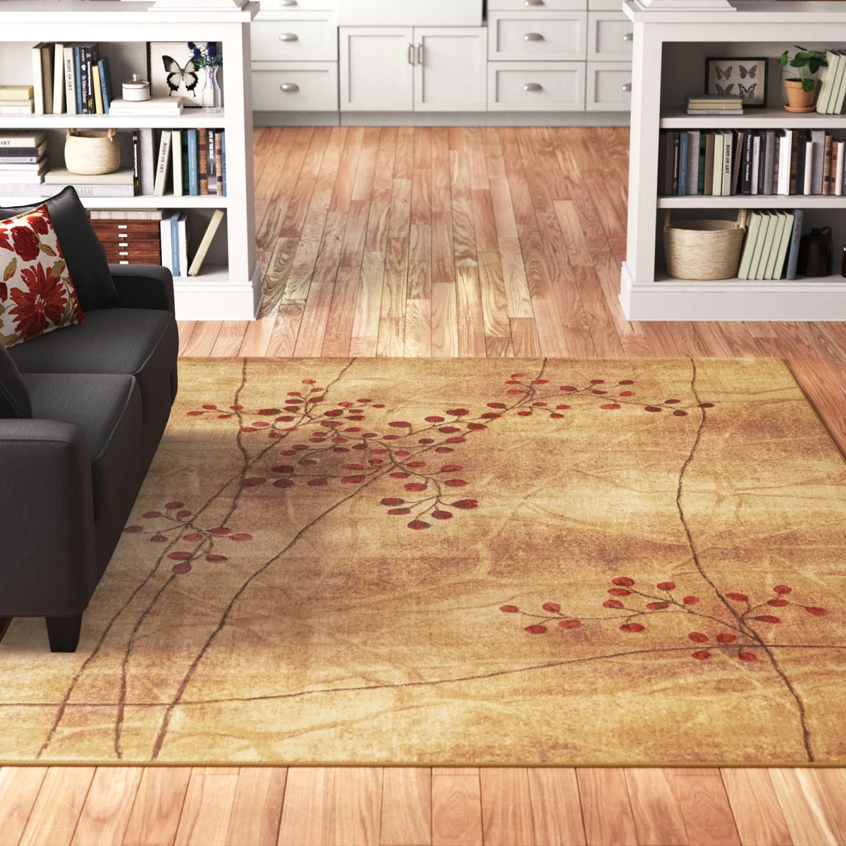 Arnim Floral Taupe/Beige/Red Area Rug