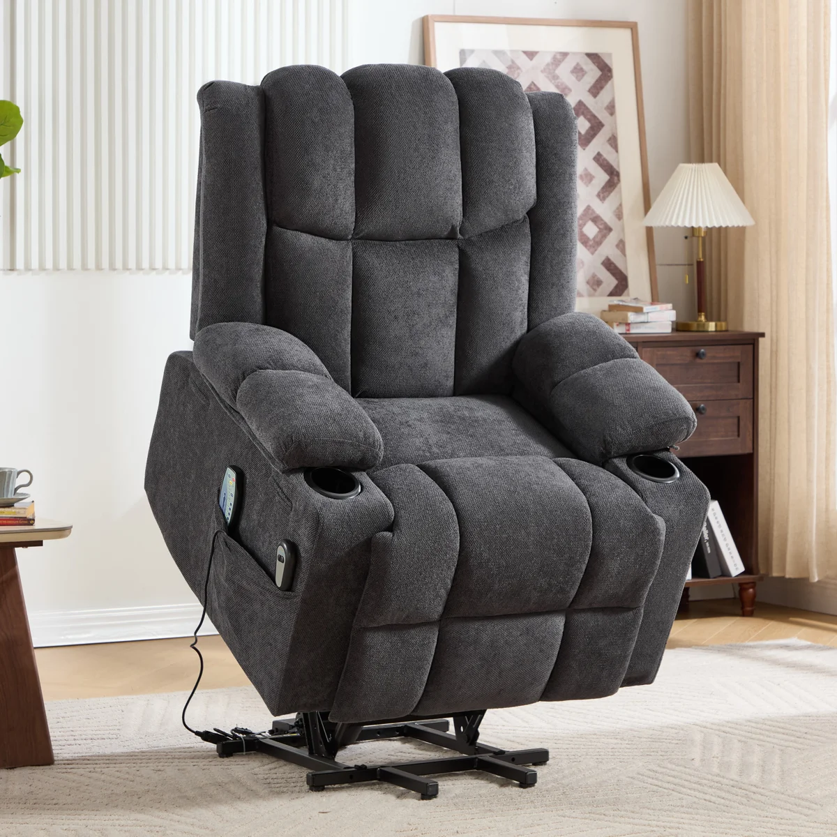 38.19" Wide Mordern Power Lift Massage & Heating Recliner Chair With Cupholders & Side Pockets, Ideal For Elderly