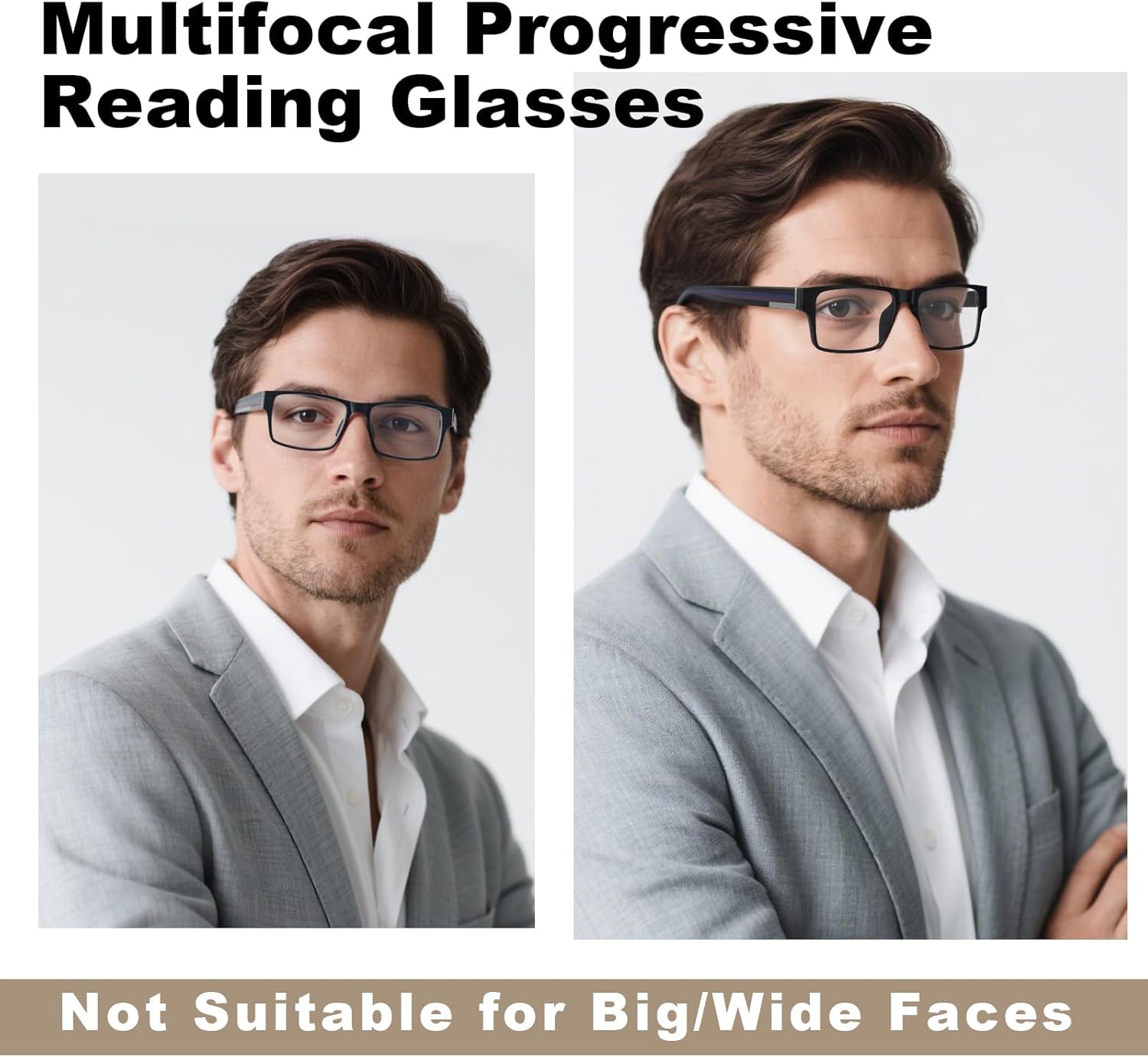 2 Pack Excellent Unbreakable Progressive Multifocus Reading Glasses for Men, TR90 Thick Frame Blue Light Blocking Glasses Anti UV/Eye Strain Computer Readers No-Line Multifocal Eyeglasses, 2.5x Progressive Thick Temples & Top is Not 0 (3ft Vision Range) - Black and Grey 2.5 x