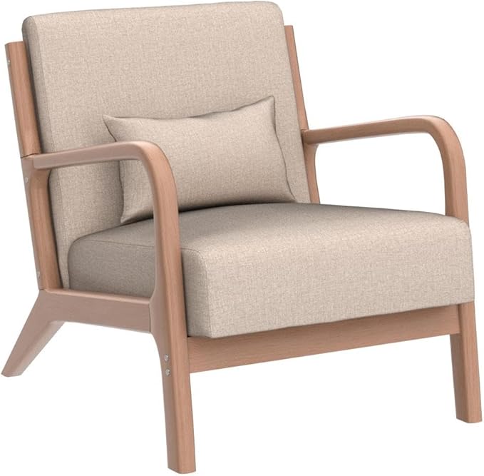 Hertford 26" Wide Mid Century Upholstered Solid Wood Accent Chair with an Extra Pillow