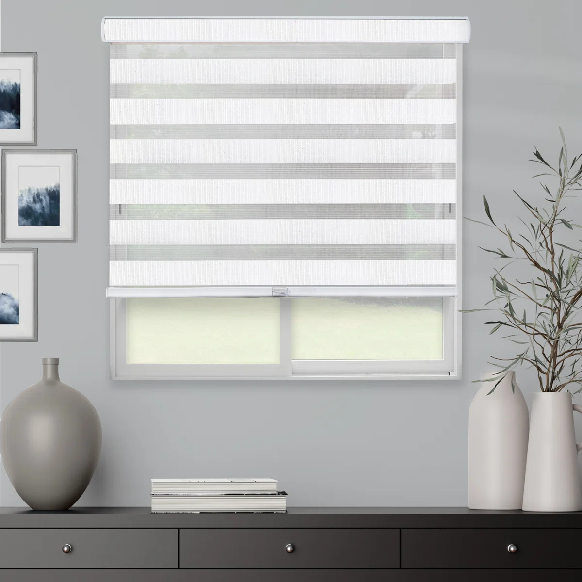 Premium Cordless Zebra Roller Shades - White - Dual Layer - Light Filtering and Room Darkening