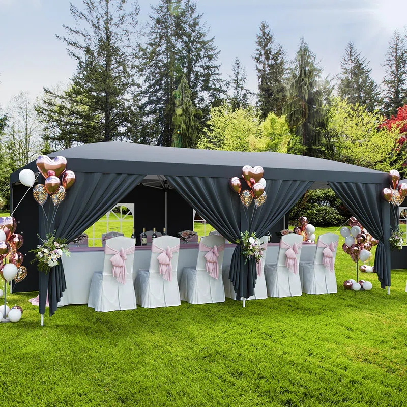 10x20 Heavy Duty Pop Up Canopy Tent with 6 Removable Sidewalls, Easy Up Commercial Canopy Tents for Parties, Large Outdoor Canopies with 3 Adjustable Heights, Stakes X18, Ropes X6