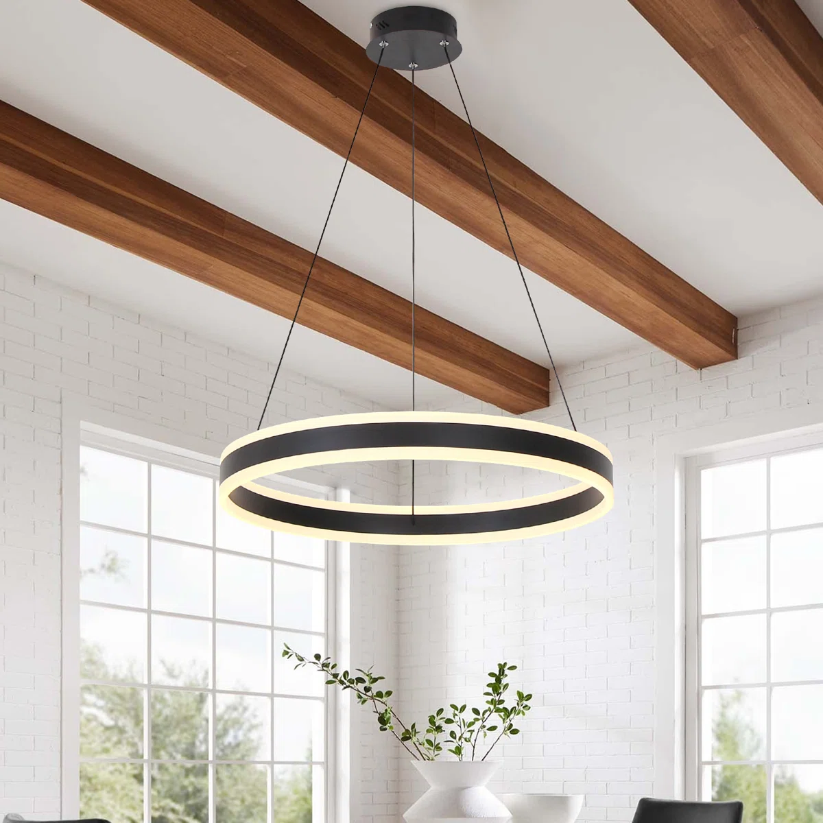Dilnoza Ring Unique Wagon Wheel LED Pendant Modern Farmhouse Remote Dimming