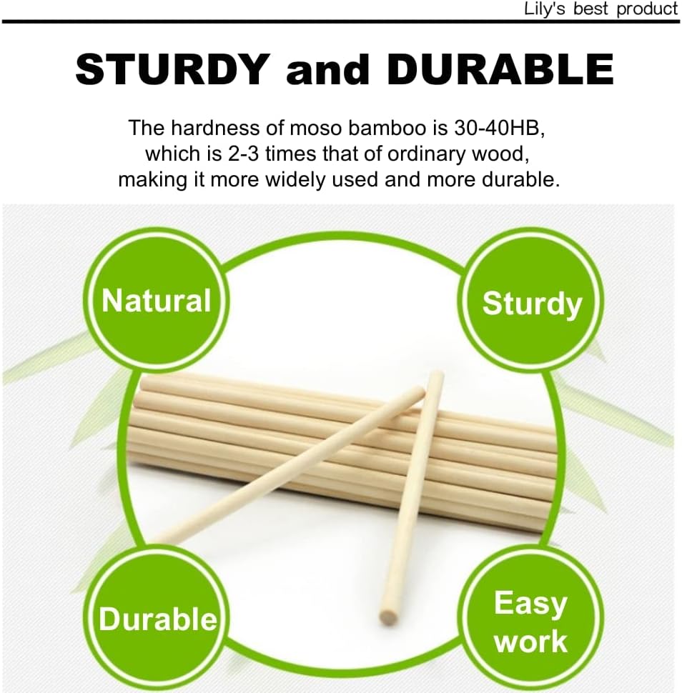 HOPELF 50PCS Dowel Rods Wood Sticks Wooden Dowel Rods - 1/2 x 6 Inch Bamboo Sticks - for Crafts,Hardwood Dowel Rod Assortment,Wooden Rod Sticks Doweling Rods, DIYers. 1/2 x 6 50