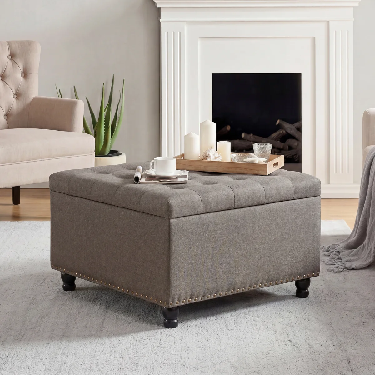Arshi 30'' Tufted Square Storage Ottoman