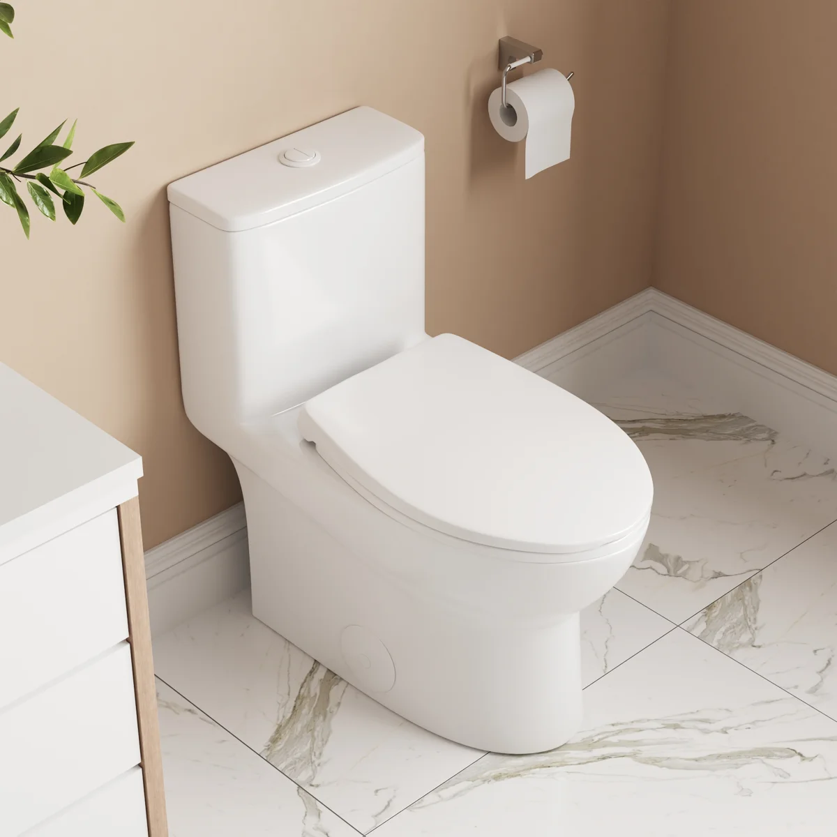 Ally Dual-Flush Elongated One-Piece Toilet with Glazed Surface Modern Toilet with Comfort Seat Height  (Seat Included)