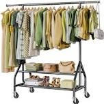 Clothes Rack With 2 Shelves, Heavy Duty Garment Rack Load 450 Lbs, Standing Rolling Metal Hanging Clothes With Sturdy Wheels & Shelves