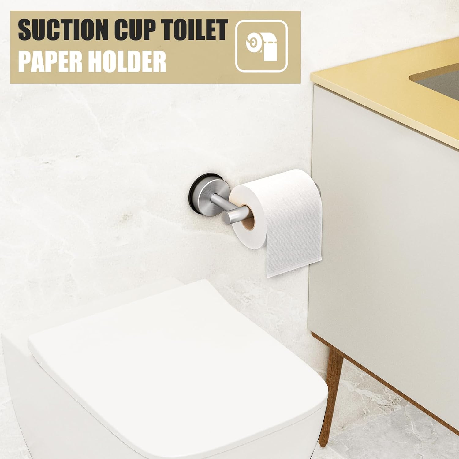 Toilet Paper Holder Wall Mounted, Suction Cup Toilet Paper Holder for Bathroom, SUS304 Stainless Steel Rustproof Toilet Roll Holder, No Drill, No Adhesive, Removable No Trace, Space Saving (Silver)