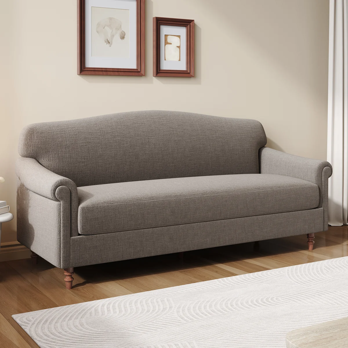 Bellamont Modern Neoclassical Chenille Sofa with Rolled Arms and Rubberwood Legs