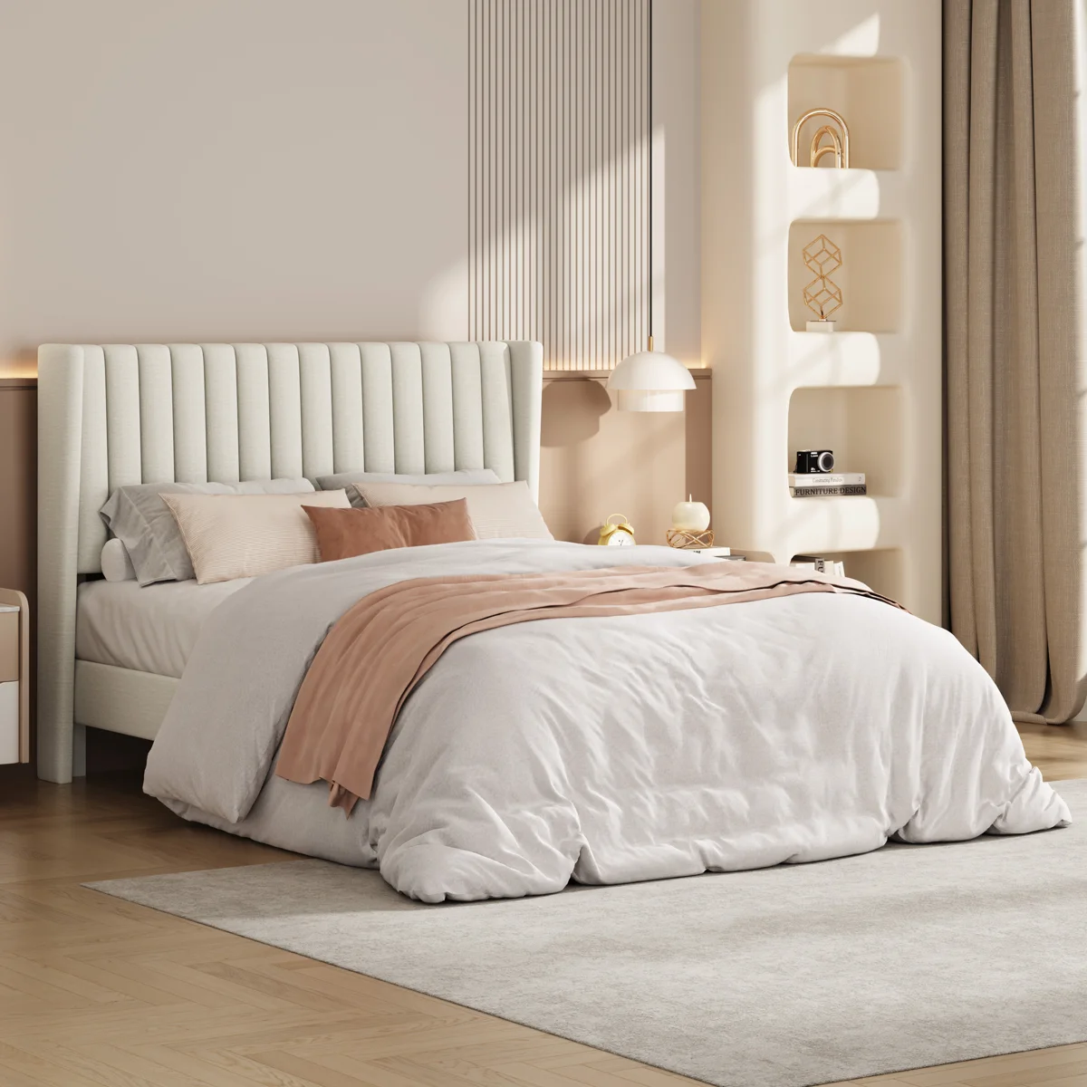 Aarti Upholstered Bed Frame with Wingback Headboard