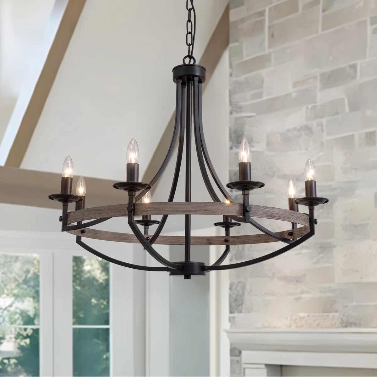 Crellen 8 - Light Steel Candle Style Dimmable Wagon Wheel Chandelier