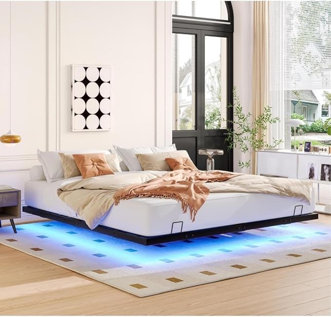 (one of multiple boxes )King Size Floating Bed Frames With LED Lights, Metal Platform Bed , Solid And Stable, Noise Free, No Box Spring Needed, Easy Assembly (King) (Bed)