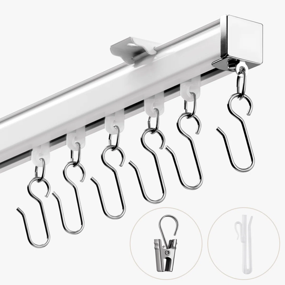 Birglinde Ceiling Curtain Track featuring Silent Strip, Adjustable Heavy-Duty Aluminum Rail for Wall/Ceiling Mount, Complete Set with 3 Types Hooks for Room Divider, Bedroom, RV