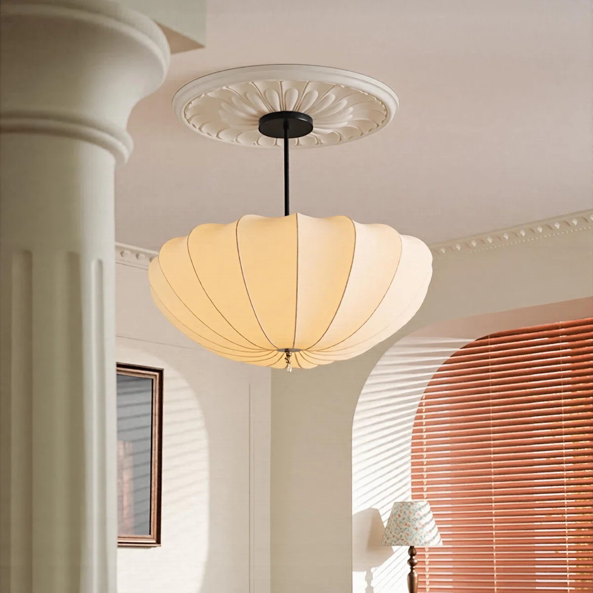 1-Light Pendant Lights Kitchen Island Nordic Cream Fabric