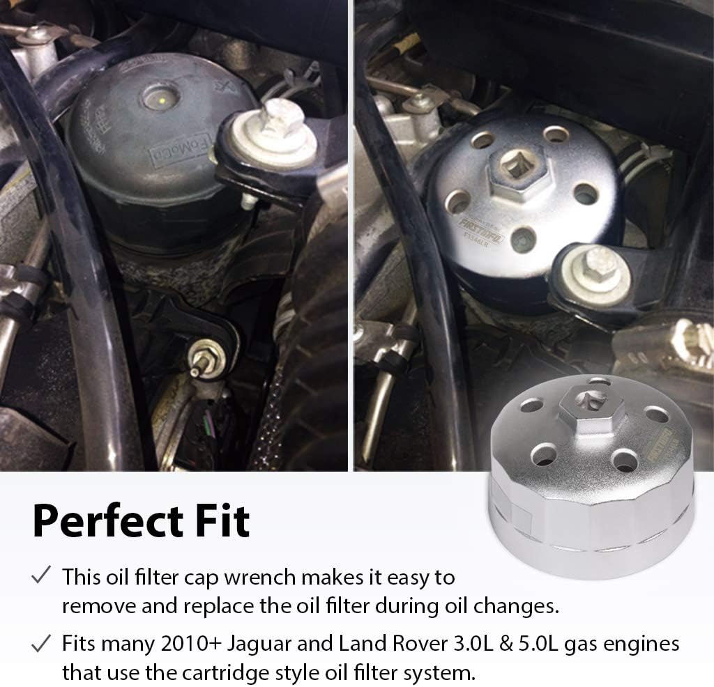 FIRSTINFO F3546LR Heavy Duty 90.2mm 15 Flutes Oil Filter Wrench, Compatible with Land Rover and Jaguar, Fits 3.0L and 5.0L Gas Engines, Oil Filter Cap Removal and Installation Socket Tool 90.2mm for Land Rover