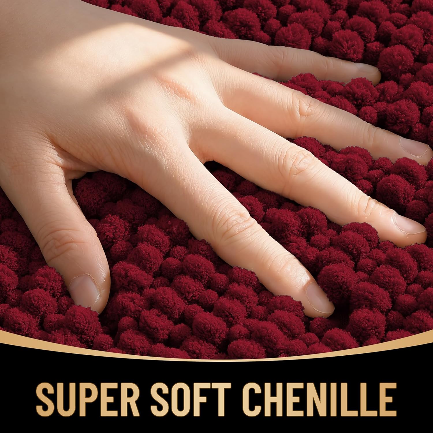 OLANLY Thick Large Bathroom Rugs 59x35, Extra Soft Absorbent Chenille Bath Rugs, Rubber Backing, Machine Wash Dry, Bath Mats for Bathroom Floor, Tub and Shower, Home Decor Accessories, Burgundy Burgundy Rectangular 59 x 35