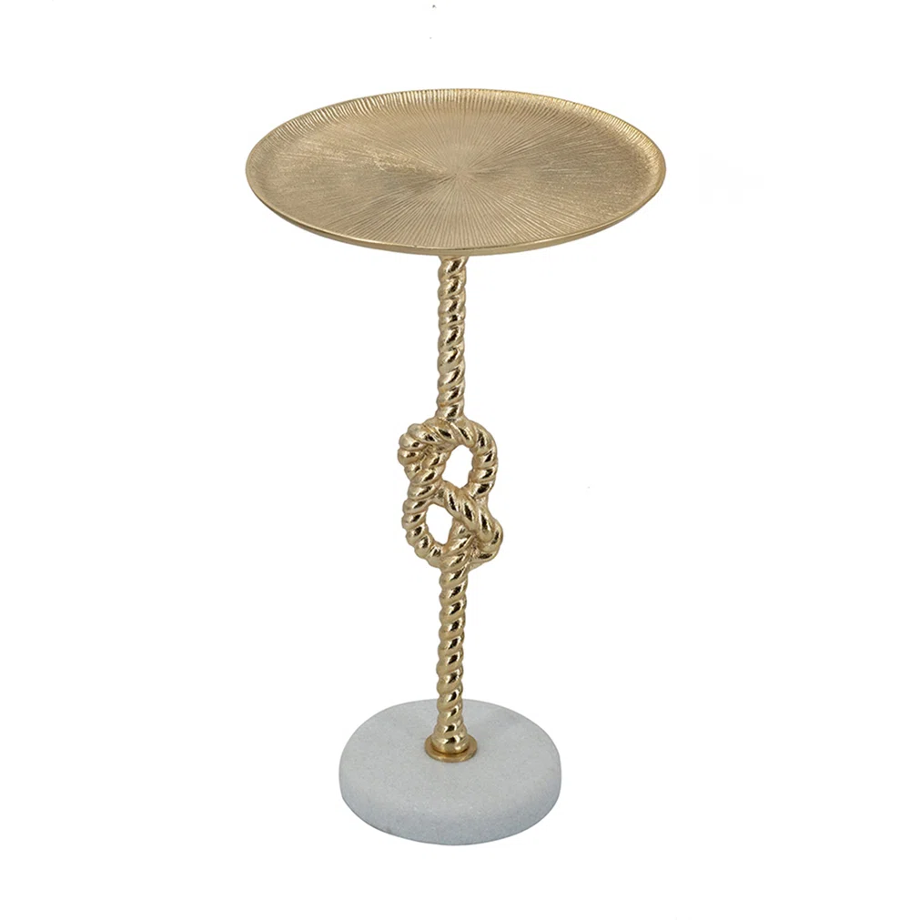 (Missing pieces)Gold Side Table With Rope Knot Design And White Marble Base