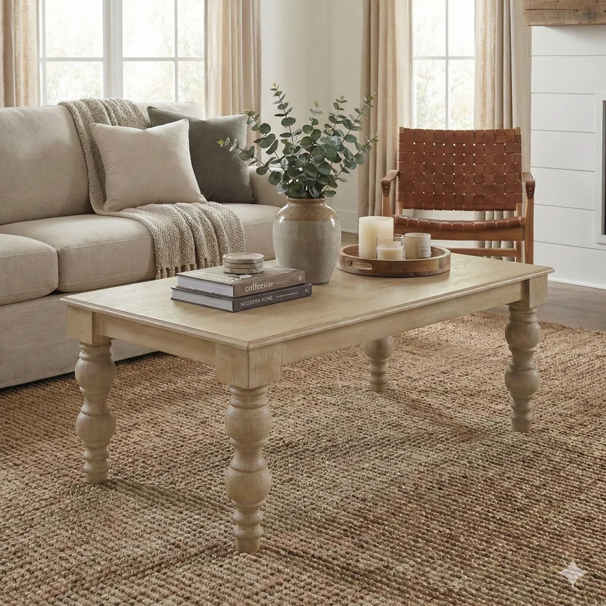 Braydan Solid Wood Coffee Table with Hand-Turned Legs