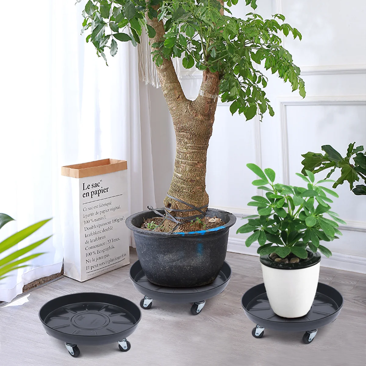 Juriel 3 Pack 14" Plant Caddy Universal Wheels Heavy Duty Round Pot Trolley