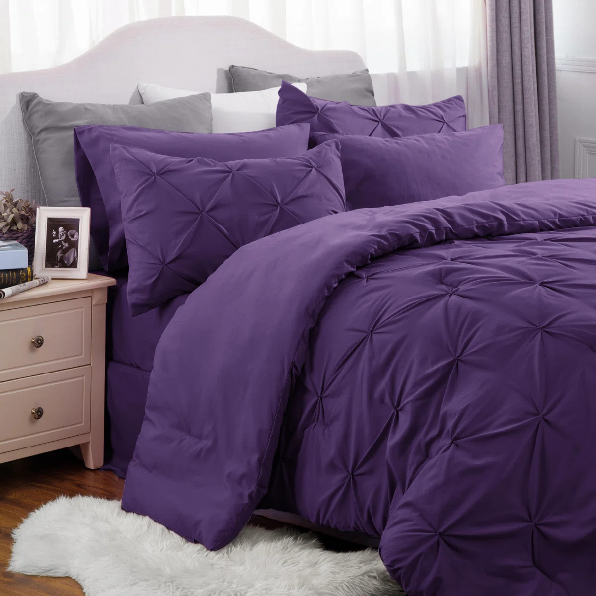 Best Seller Bedsure Pintuck Pinch Pleat Bedding Sets (Set Of 5 Or 7) Bed-in-a-Bag, 89GSM