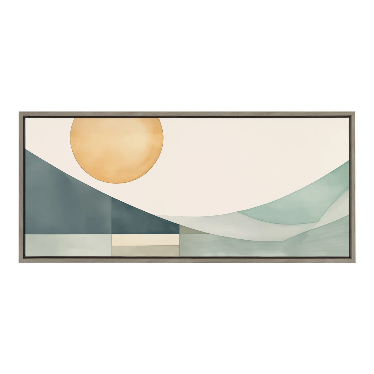 Mid Century Modern Abstract Geometric Coastal Landscape by The Creative Bunch Studio Framed Canvas Wall Art Print