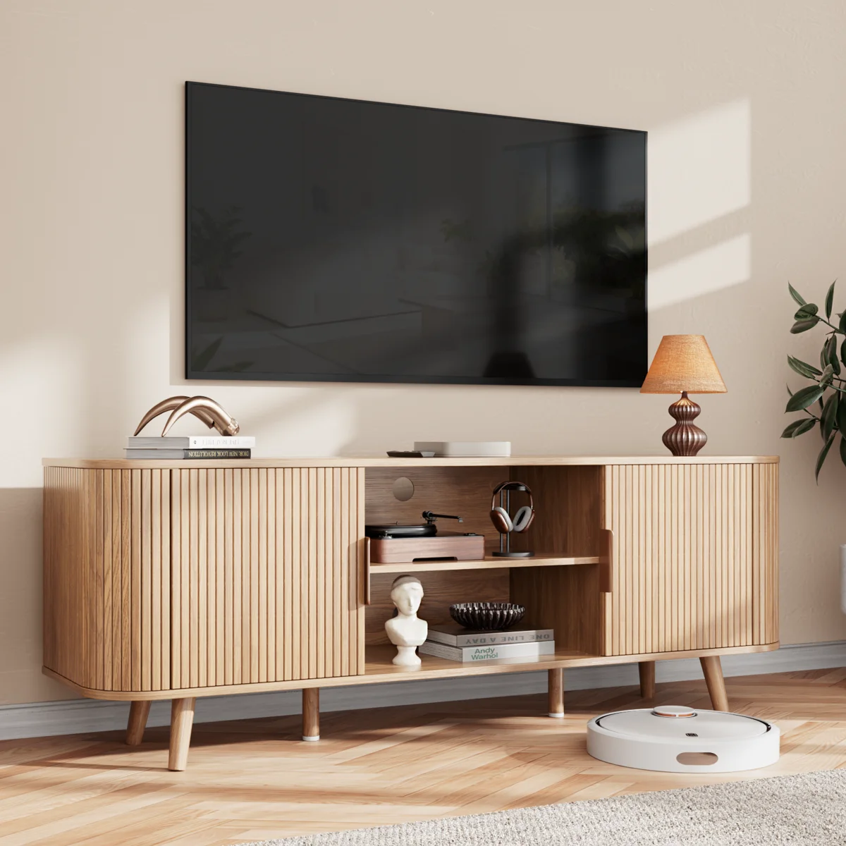 TV Cabinet Stands for TVs up to 65", Entertainment Center with Storage Shelf, Media Console Table with Drawers for Living Room