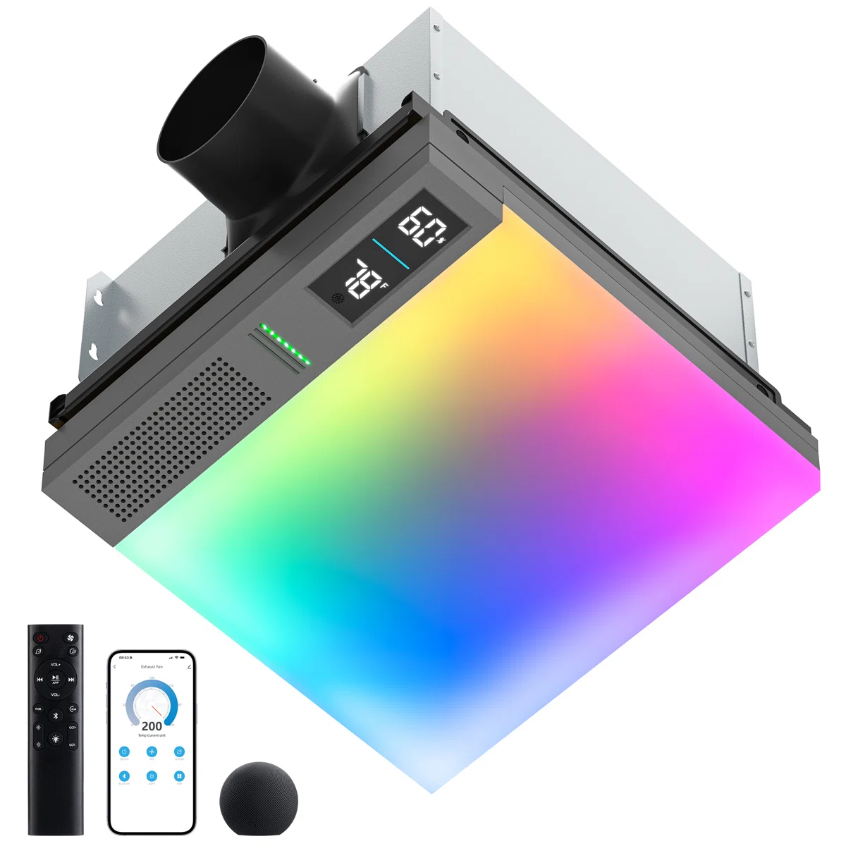 230 Cfm Sliding Exhaust Fan With Bluetooth Speaker, 3-color Temp & Rgb Lights, App/voice/remote Control, Easy-clean Dust Filter
