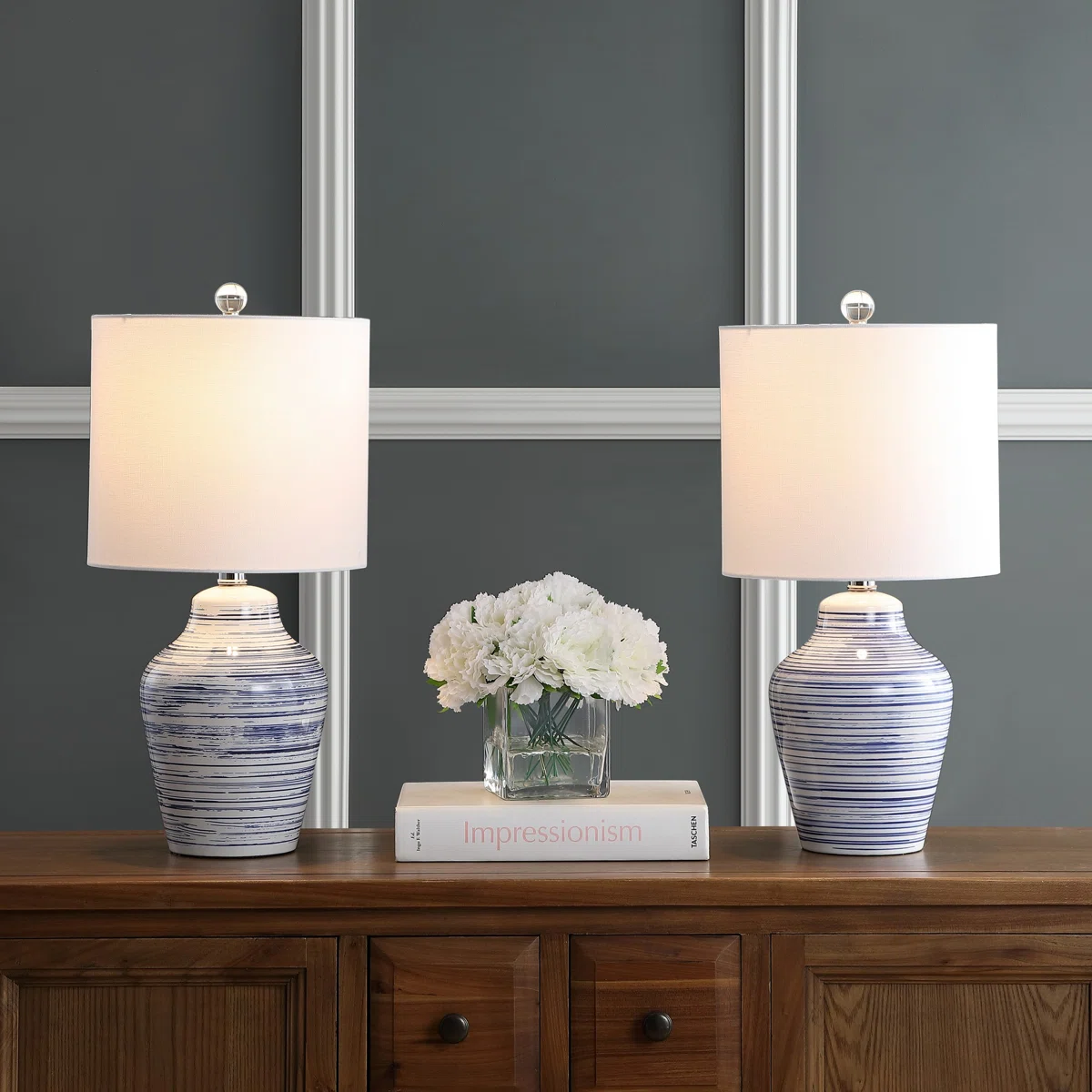 Jacobsen 21" White/Blue Table Lamp Set