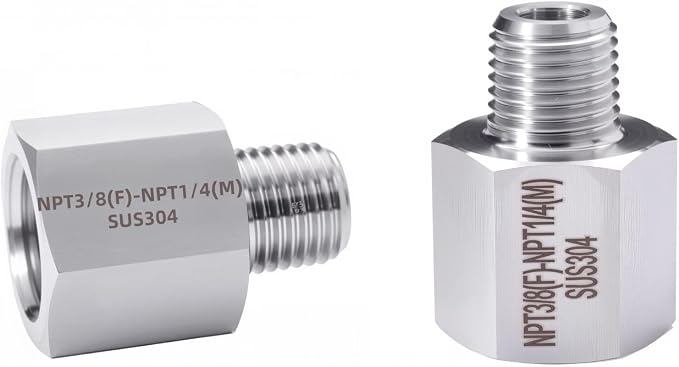 3/8" NPT Female to 1/4" NPT Male Brass Pipe Fitting Reducer Adapter, 2 PCS | Thread Inner Diameter 5/8" to 1/2"