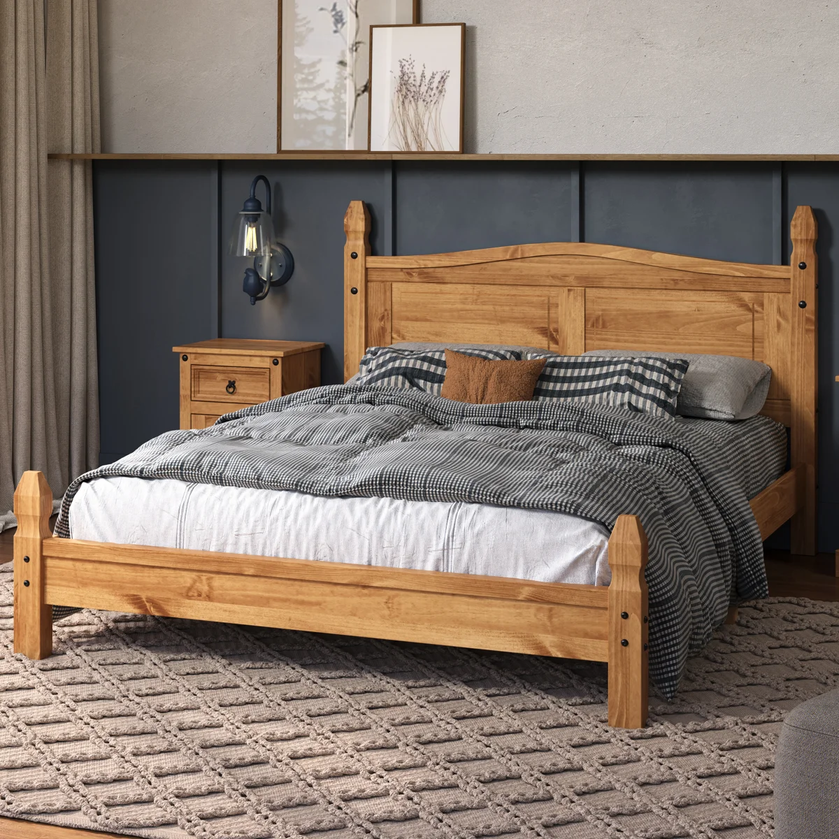 (“Incomplete”) Farmhouse Solid Wood Bed with Chunky, Sturdy Posts - Rustic Style