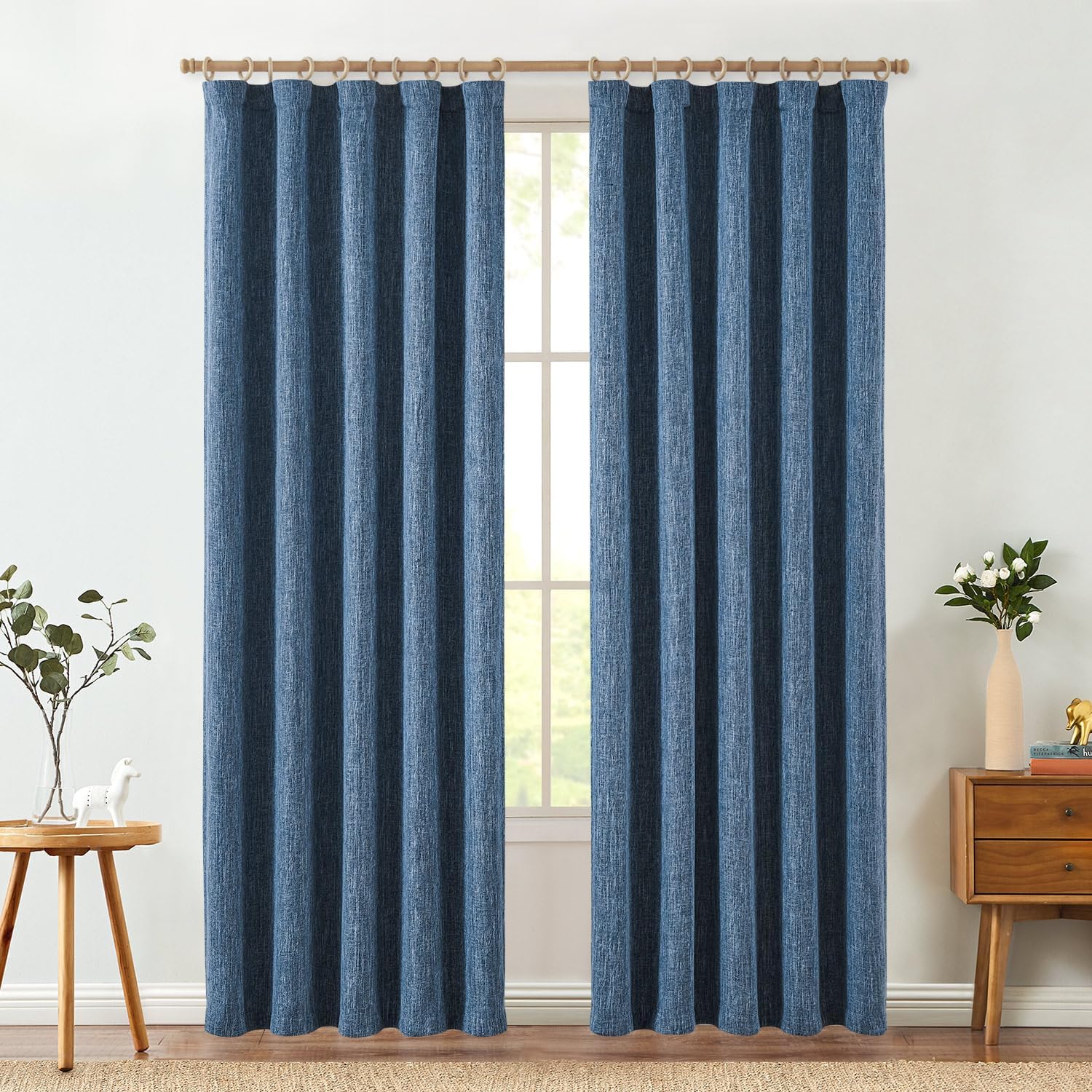 jinchan Burlap Look Curtains 84 Inches Long Textured Curtain for Living Room Light Filtering Farmhouse Drapes Rod Pocket Window Curtain Drape for Bedroom 2 Panels Blue Curtains 50W x 84L (Pack of 2) *Blue