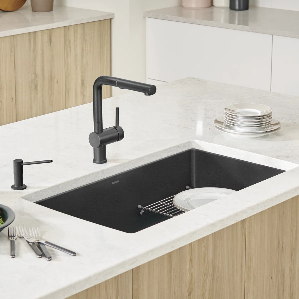 Performa SILGRANIT 33" 50/50 Double Bowl Undermount Kitchen Sink - White