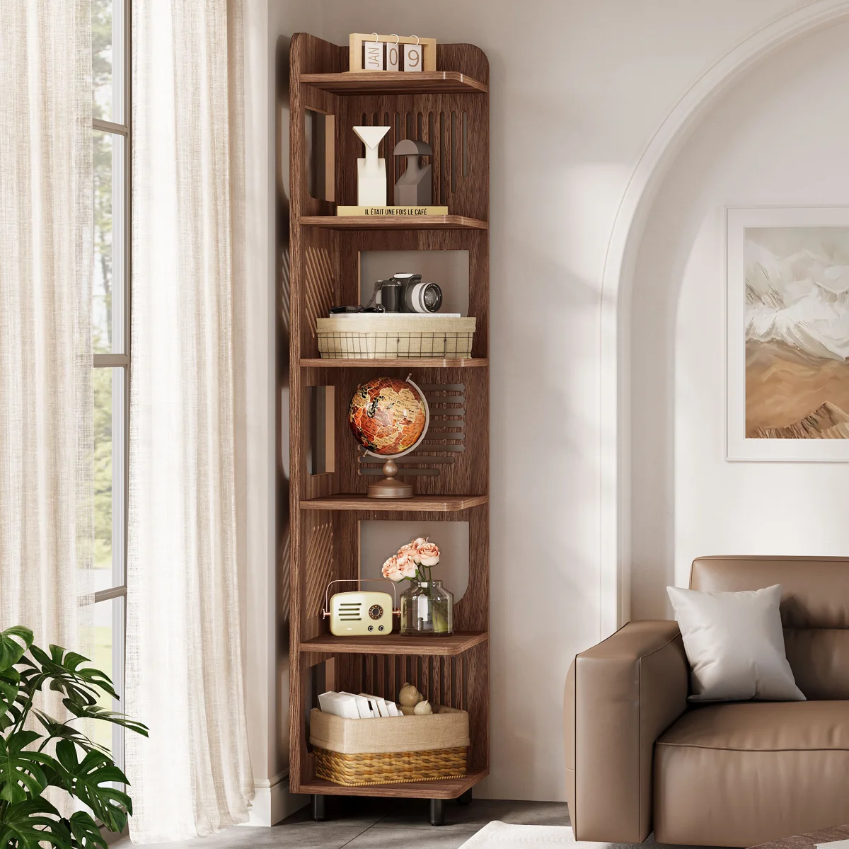 71.9'' H X 15.8'' W 6-Tier Tall Corner Bookshelf Bookcase