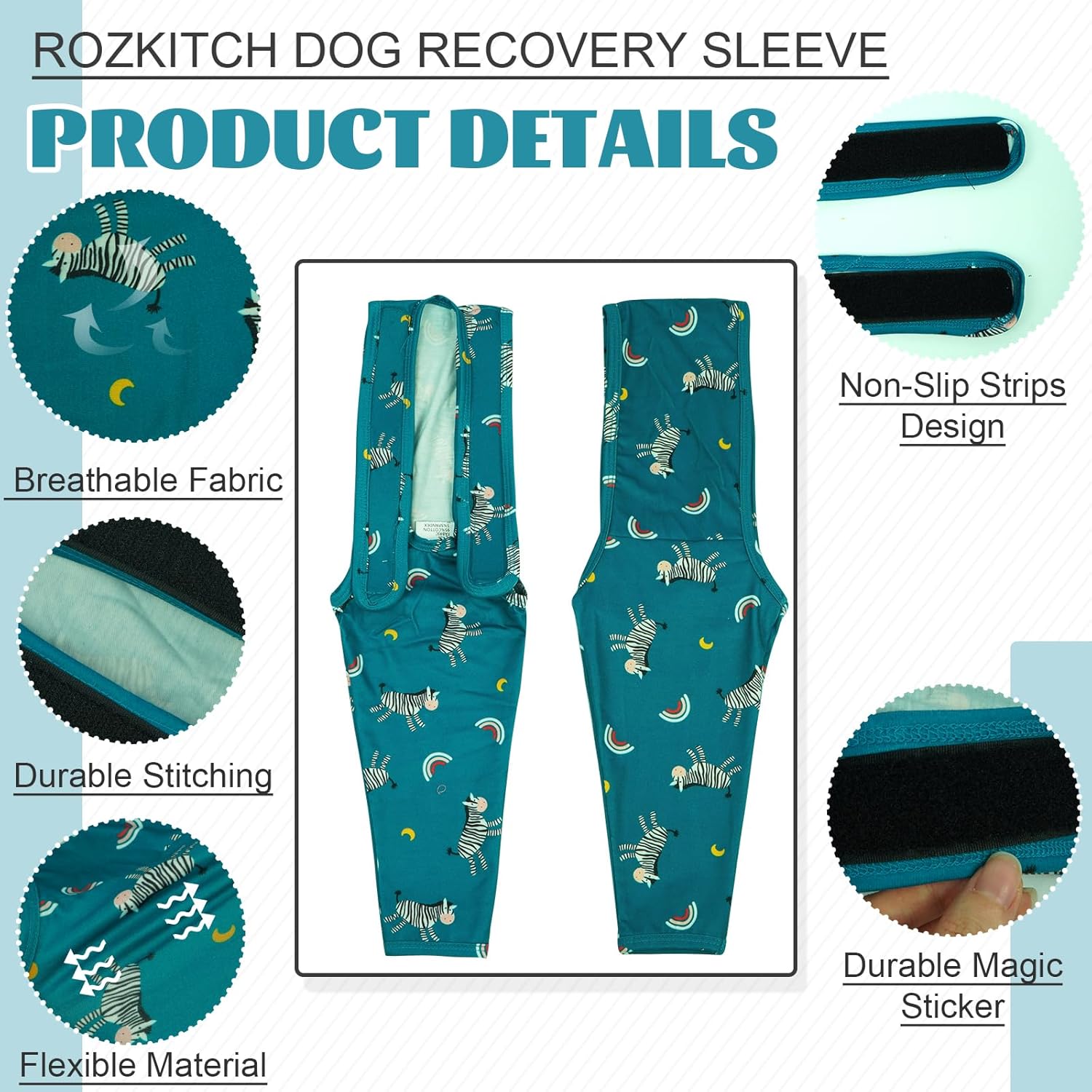 ROZKITCH Leg Sleeve for Dogs Front for Right Left Leg, Pet Prevent Licking Wound Elbow Protector, Recovery Suit Cone Collar Alternative for Sprain ACL CCL Arthritis Joint Care Zebra 3XL 3XL(Chest Girth:37.7-48.8) Zebra