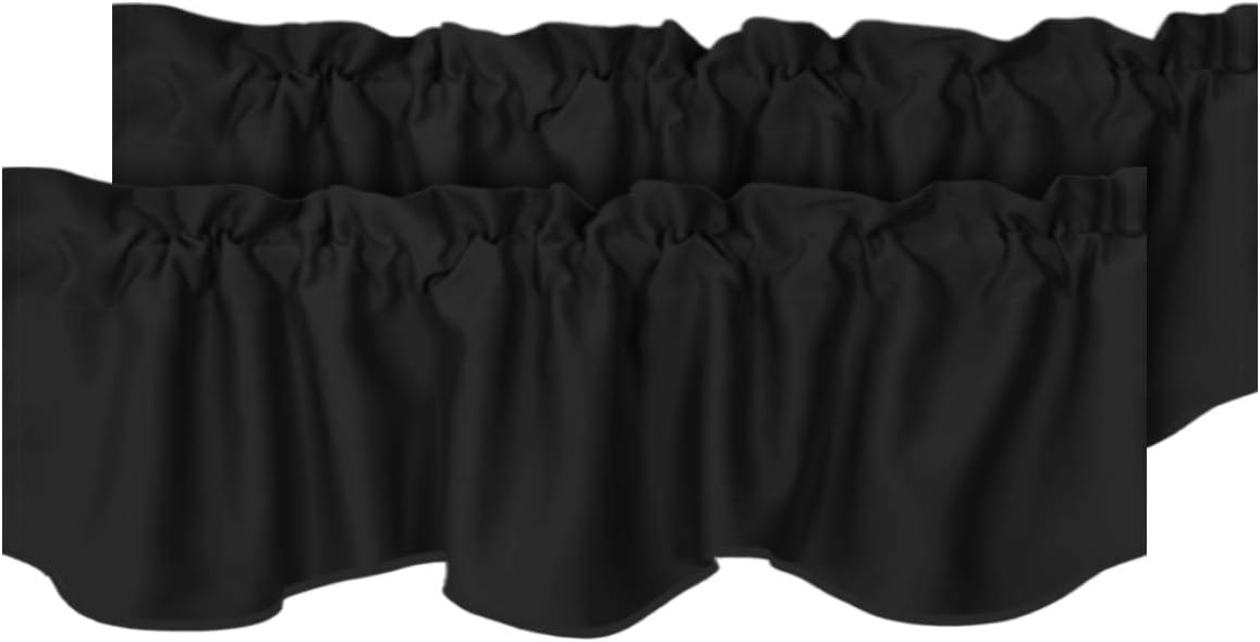 H.VERSAILTEX 2 Panels Blackout Curtain Valances for Kitchen Windows/Living Room/Bathroom Privacy Protection Rod Pocket Decoration Scalloped Winow Valance Curtains, 52 W x 18 L, Black Jet Black 2