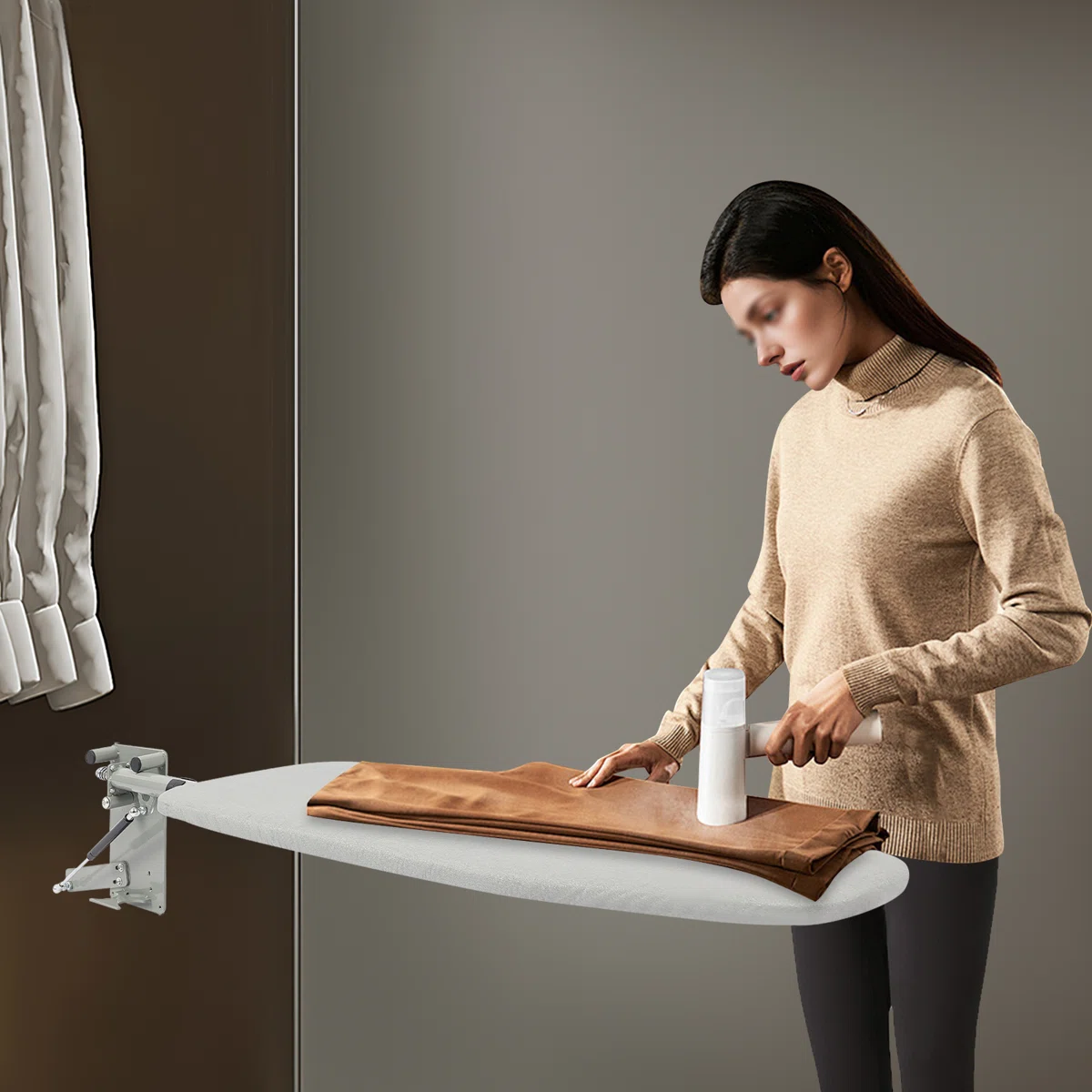 Metal Closet-Embedded Foldable Ironing Board