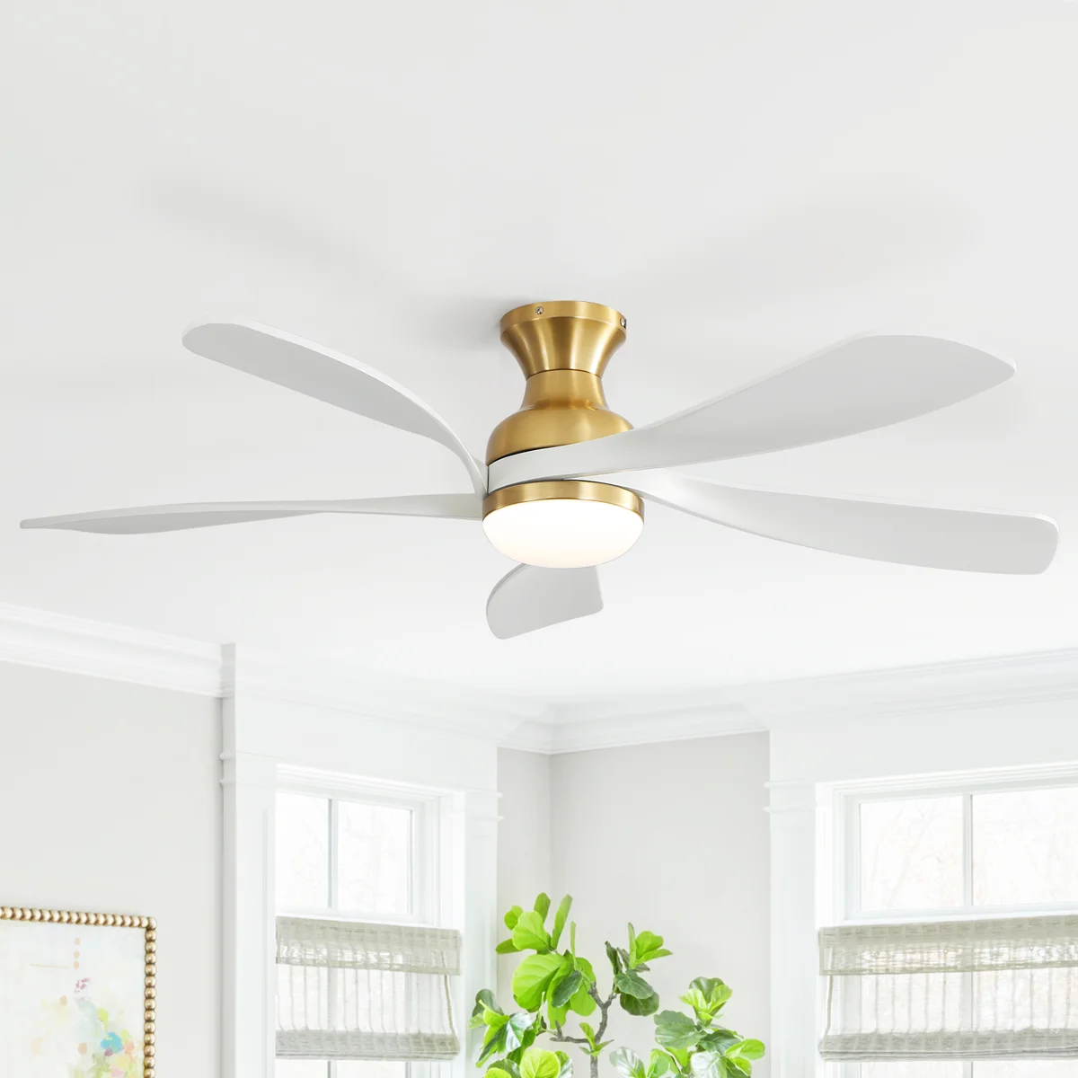 Whisper 52" 5-Solid Blade Classic Ceiling Fan with LED Light Kit and Remote Control