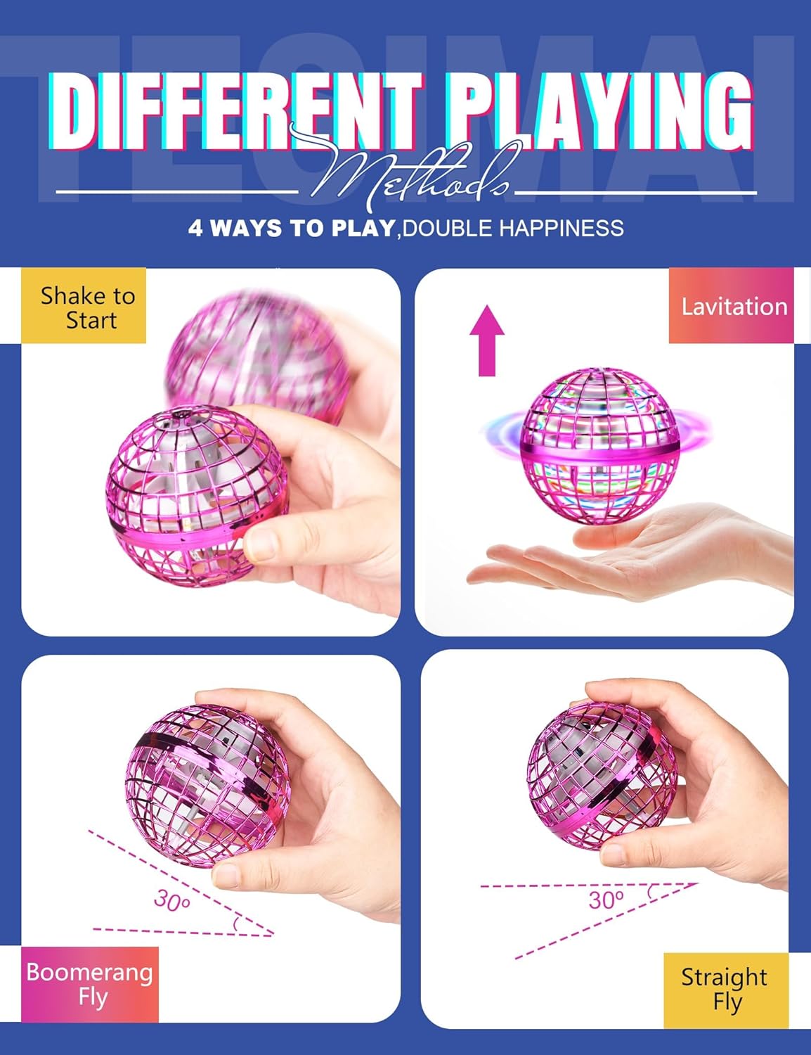 Flying Orb Ball 2025 Upgrade, 2 Pack Hand-Controlled Flying Orb Toy, 360° Rotating Cosmic Globe Hover Ball for Kids (Blue + Purple)