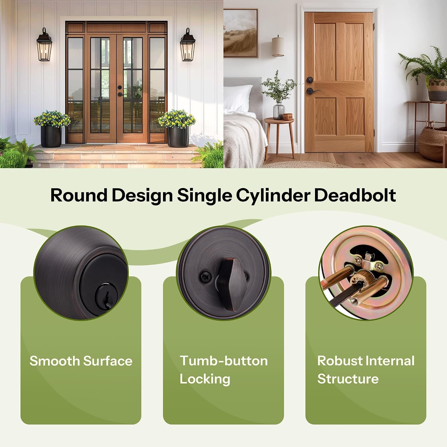 Moquin Oil Rubbed Bronze Deadbolt Lock for Exterior Door, Single Cylinder Deadbolt with Key, One-Sided Deadbolt Lock